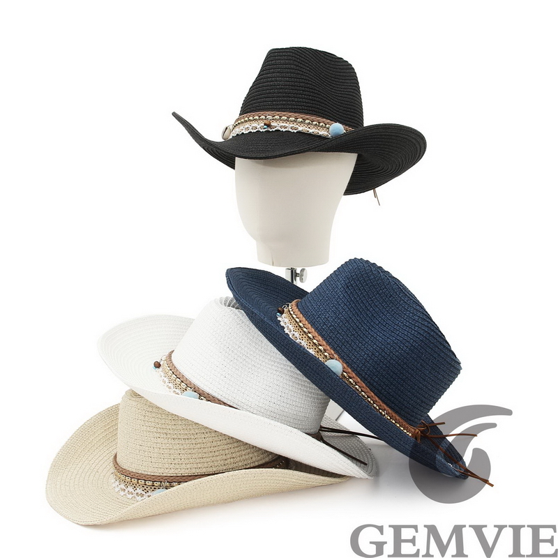 GEMVIE 4 สี หมวกฟางคาวบอยสไตล์ - Cowboy Hat Straw บทวิจารณ์และราคา